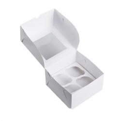 Упаковка для капкейков белая 160x160x100 мм. с окном 4 ячейки, в упаковке 100шт.